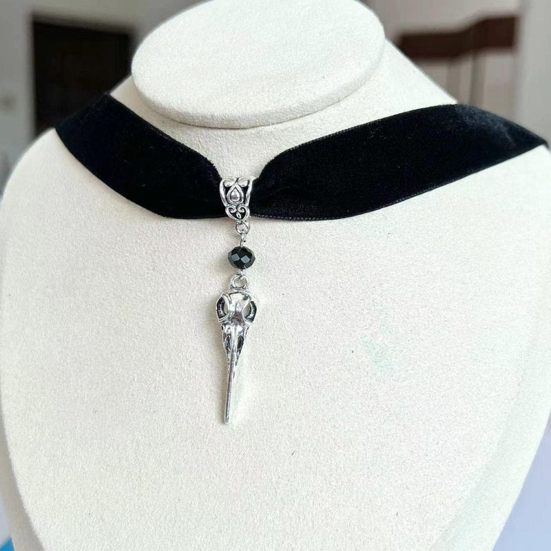 Cicod Gothic Black Velvet Goth Choker Necklace for Women,Cameo Black Choker Crow Skull Pendant Necklace Vintage Collar Skull Necklace Gothic Jewelry - Image 5